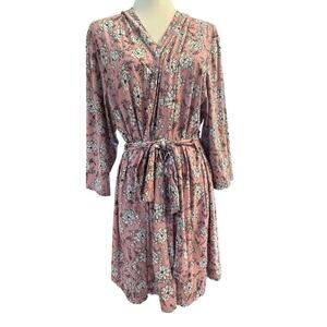 Lala Sleepwear Robe Pink Floral Tie Belt Womens 2X